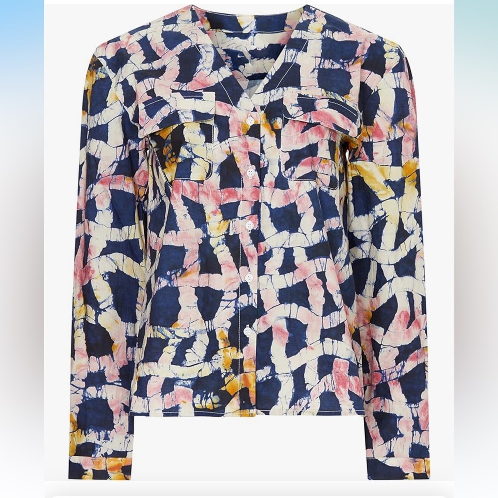 BUSAYO | Collective abstract button down long sleeve top Sz Small RTR